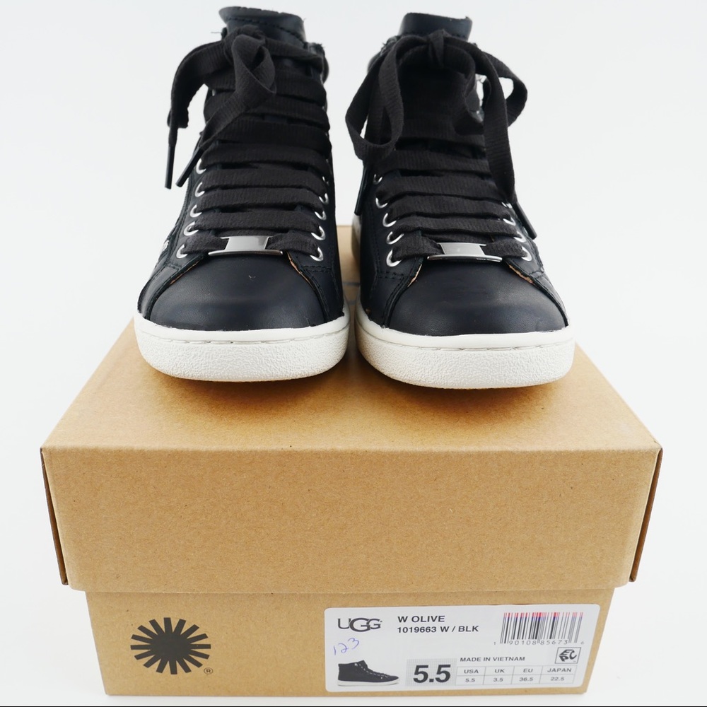 NIB UGG Olive 6 black leather high top sneaker - Picture 2 of 8